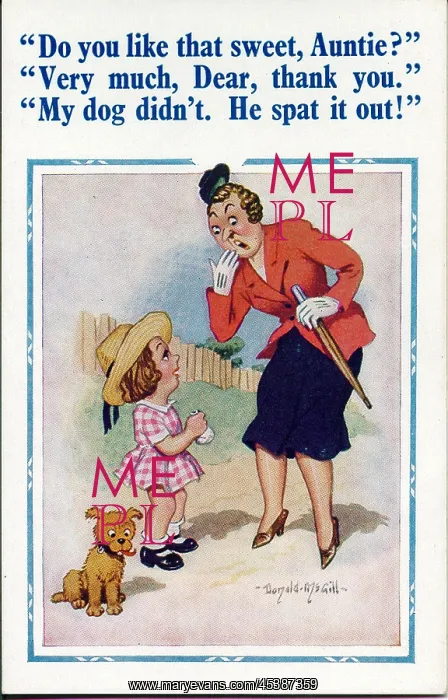 : Comic postcard, Auntie, niece and dog : Comic postcard, Auntie, niece and dog