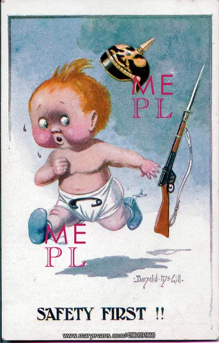 : Comic postcard, Baby running away, WW1 : Comic postcard, Baby running away, WW1