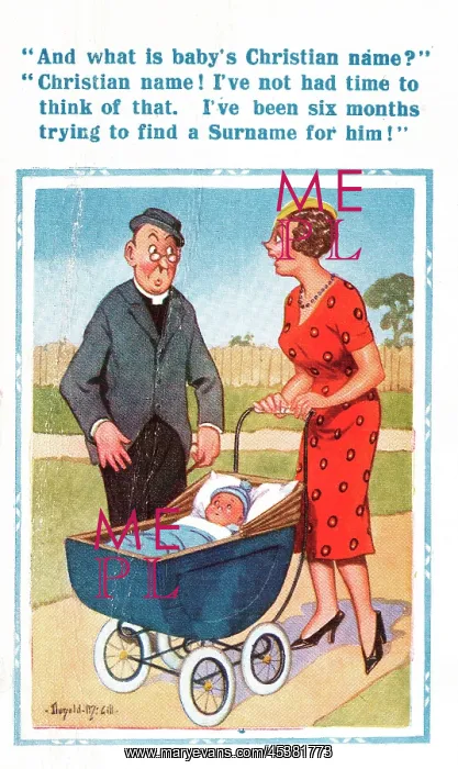 : Comic postcard, baby's Christian name : Comic postcard, baby's Christian name
