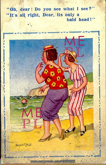 : Comic postcard, Bald head in the sea, WW2 : Comic postcard, Bald head in the sea, WW2