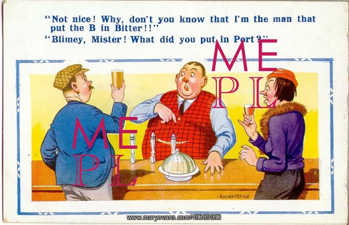 : Comic postcard, Bitter and port in a pub : Comic postcard, Bitter and port in a pub