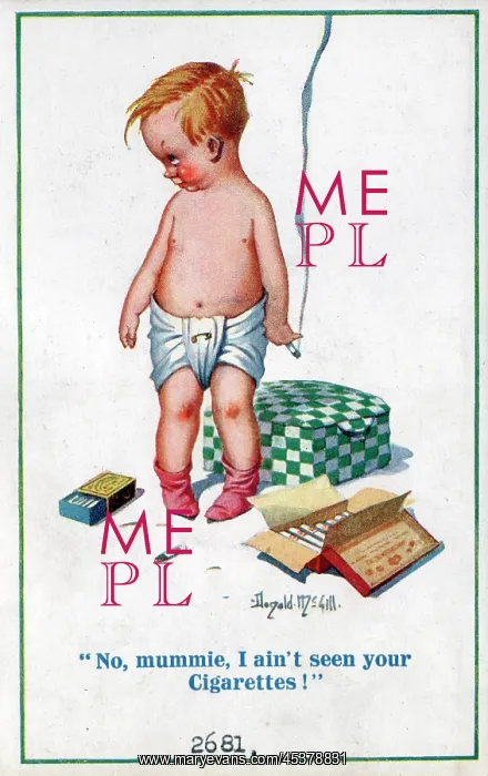: Comic postcard, Boy smoking mother's cigarettes : Comic postcard, Boy smoking mother's cigarettes