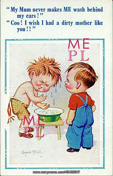 : Comic postcard, Two boys discuss having to wash : Comic postcard, Two boys discuss having to wash