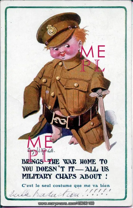 : Comic postcard, British soldier boy in uniform, WW1 : Comic postcard, British soldier boy in uniform, WW1