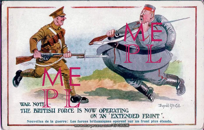 : Comic postcard, British soldier and German soldier, WW1 : Comic postcard, British soldier and German soldier, WW1