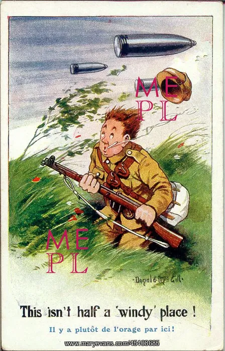 : Comic postcard, British soldier on Western Front, WW1 : Comic postcard, British soldier on Western Front, WW1