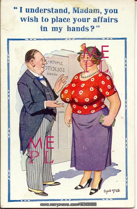 : Comic postcard, Busty woman and solicitor : Comic postcard, Busty woman and solicitor