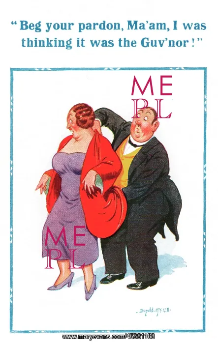 : Comic postcard, Butler and his master's wife : Comic postcard, Butler and his master's wife