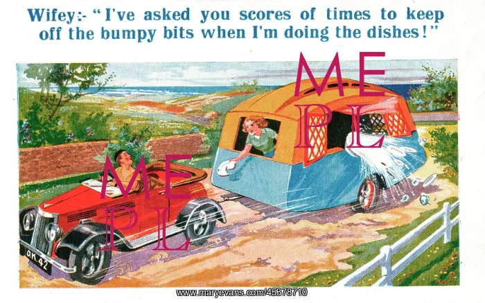  : Comic postcard, Car and caravan