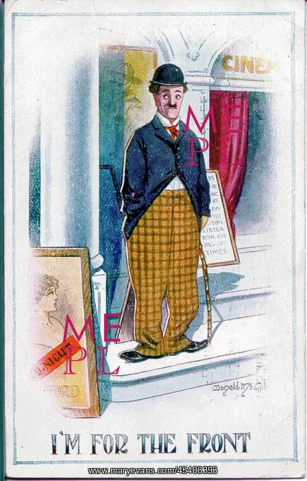 : Comic postcard, Charlie Chaplin figure, WW1 : Comic postcard, Charlie Chaplin figure, WW1