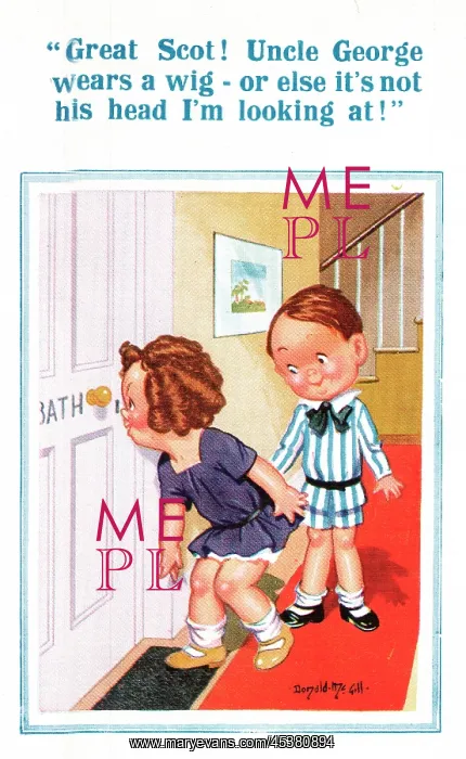 : Comic postcard, Children peeping through bathroom keyhole : Comic postcard, Children peeping through bathroom keyhole