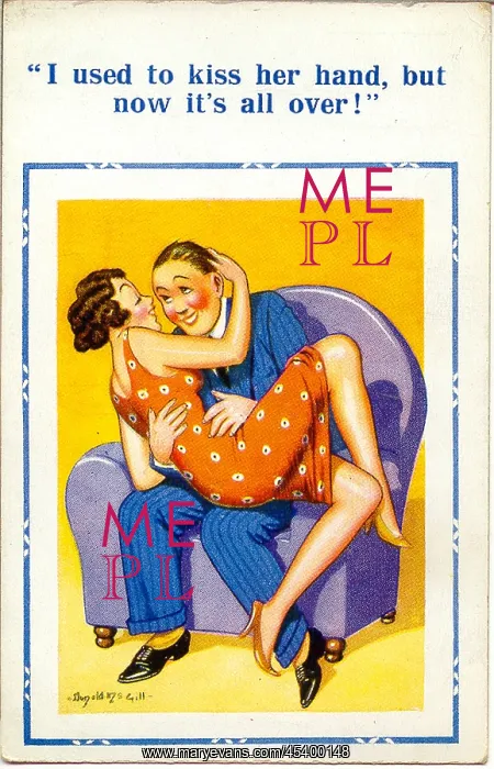: Comic postcard, Couple in an armchair : Comic postcard, Couple in an armchair