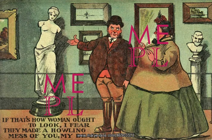 : Comic postcard, couple in an art gallery : Comic postcard, couple in an art gallery