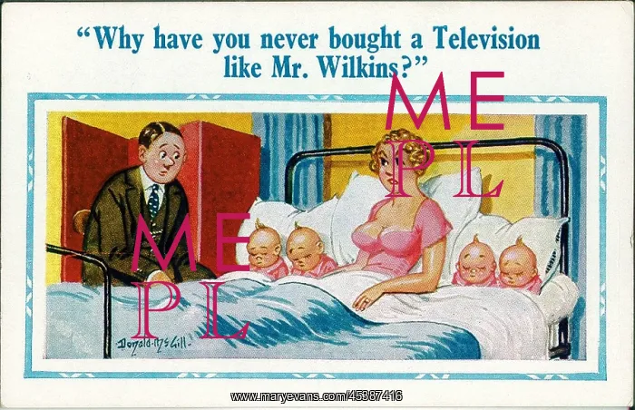 : Comic postcard, Couple with four babies : Comic postcard, Couple with four babies