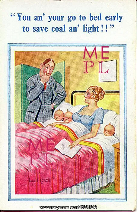 : Comic postcard, Couple with three babies : Comic postcard, Couple with three babies