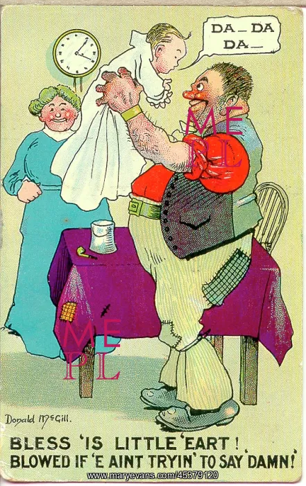  : Comic postcard, Couple with baby