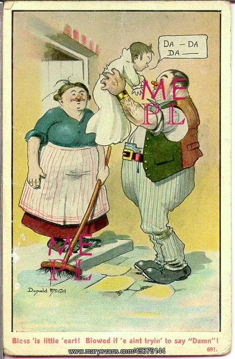  : Comic postcard, Couple with baby
