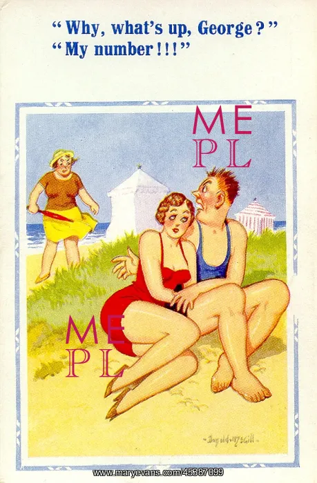 : Comic postcard, Couple on the beach : Comic postcard, Couple on the beach
