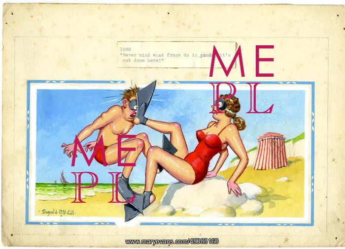  : Comic postcard, Couple on the beach in flippers