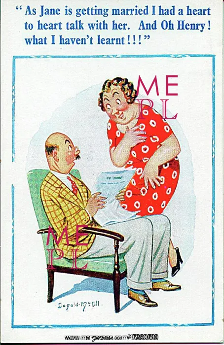 : Comic postcard, Couple discuss daughter's wedding : Comic postcard, Couple discuss daughter's wedding