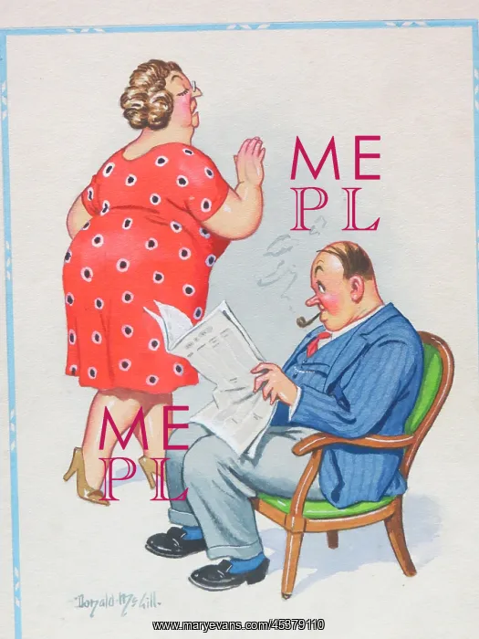 : Comic postcard, Couple discussing the weather : Comic postcard, Couple discussing the weather