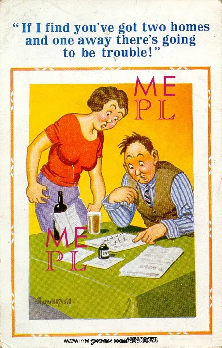 : Comic postcard, Couple doing the football pools : Comic postcard, Couple doing the football pools