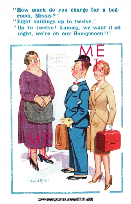 : Comic postcard, Couple on their honeymoon : Comic postcard, Couple on their honeymoon