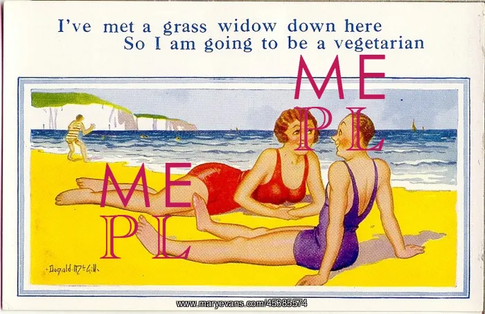 : Comic postcard, Couple lying on the beach : Comic postcard, Couple lying on the beach