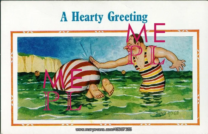: Comic postcard, Couple in the sea : Comic postcard, Couple in the sea