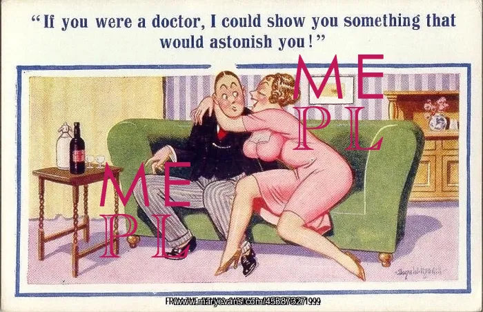 : Comic postcard, Couple on a sofa : Comic postcard, Couple on a sofa