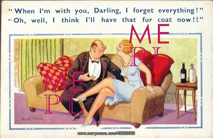  : Comic postcard, Couple on a sofa