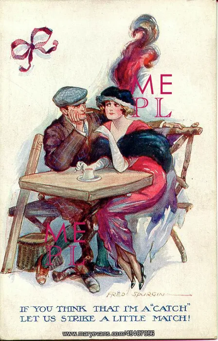 : Comic postcard, Couple at a table : Comic postcard, Couple at a table