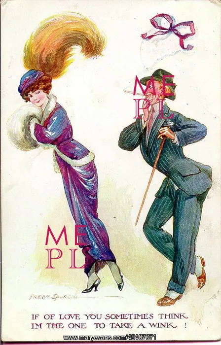 : Comic postcard, Couple out walking : Comic postcard, Couple out walking