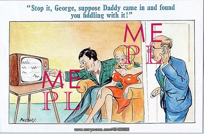 : Comic postcard, Couple watching television : Comic postcard, Couple watching television