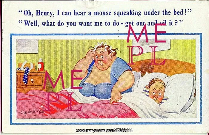 : Comic postcard, Couple woken up in middle of night : Comic postcard, Couple woken up in middle of night