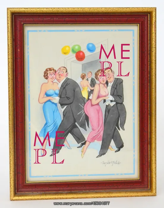 : Comic postcard, Couples dancing at a party : Comic postcard, Couples dancing at a party