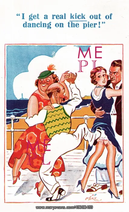  : Comic postcard, two couples dancing on the pier