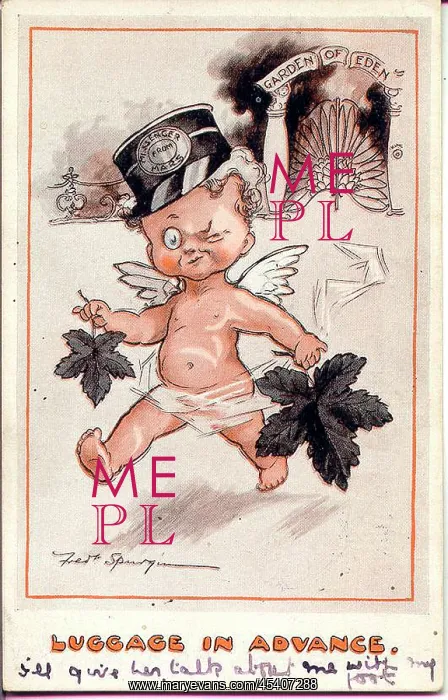 : Comic postcard, Cupid with fig leaves : Comic postcard, Cupid with fig leaves