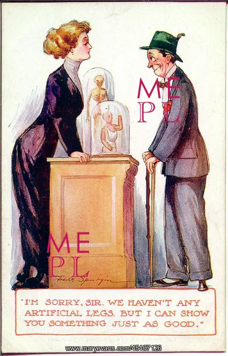 : Comic postcard, Customer and shop assistant : Comic postcard, Customer and shop assistant