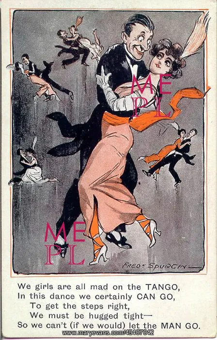 : Comic postcard, Dancing couples - the tango : Comic postcard, Dancing couples - the tango