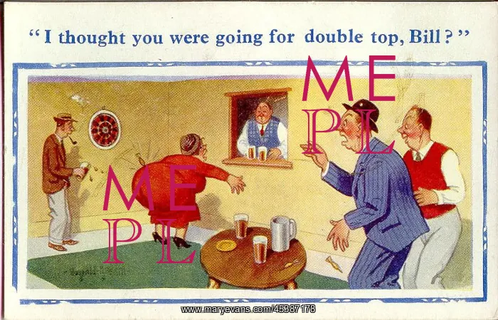 : Comic postcard, Darts match in pub : Comic postcard, Darts match in pub