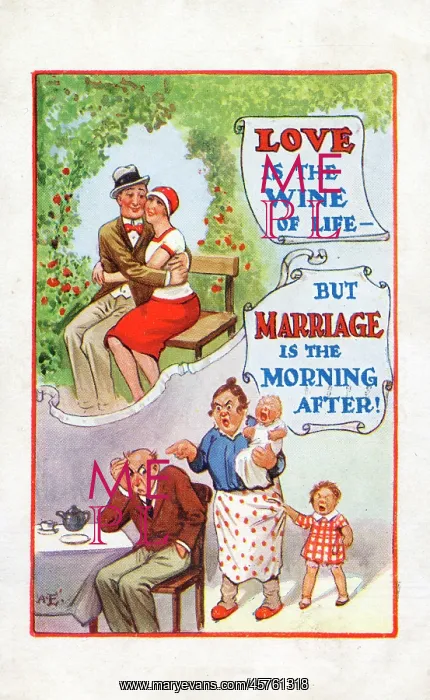  : Comic Postcard - The differences between Love and Marriage