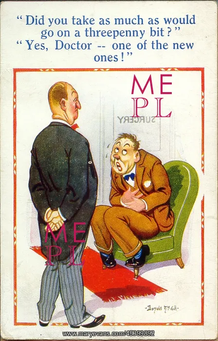 : Comic postcard, Doctor and patient : Comic postcard, Doctor and patient