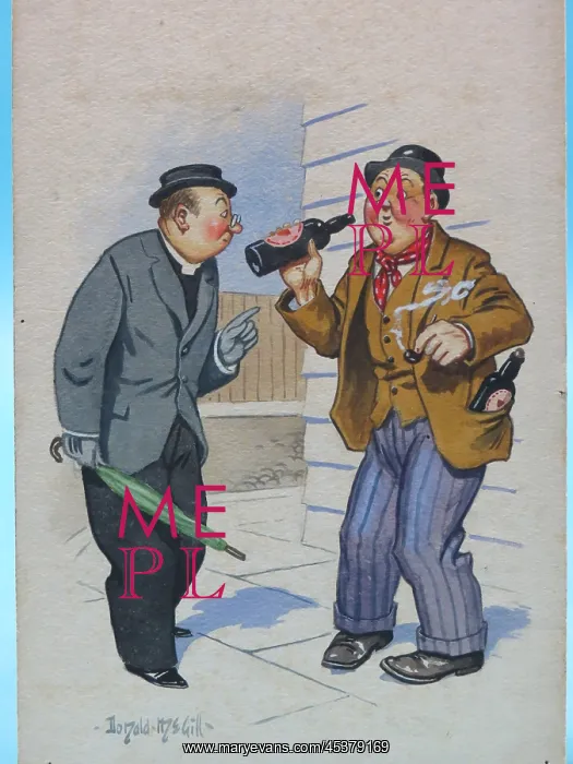 : Comic postcard, Drinking man and vicar : Comic postcard, Drinking man and vicar