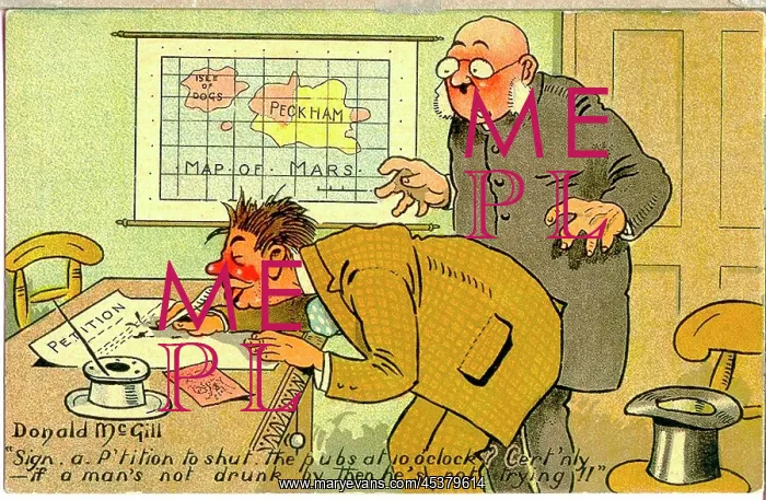 : Comic postcard, Drunkard signing petition : Comic postcard, Drunkard signing petition