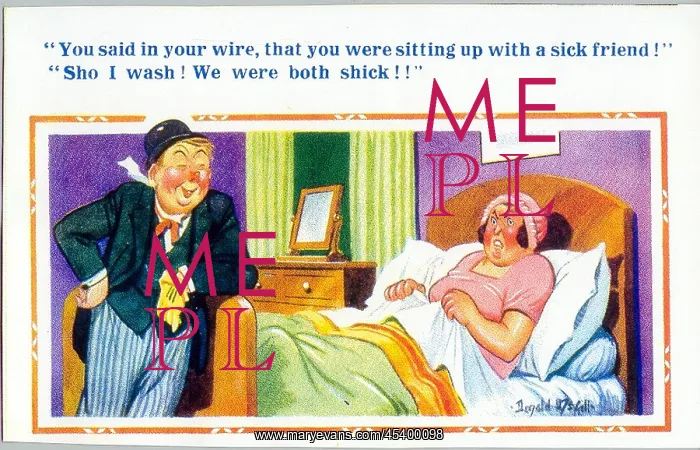 : Comic postcard, Drunken husband arrives home : Comic postcard, Drunken husband arrives home