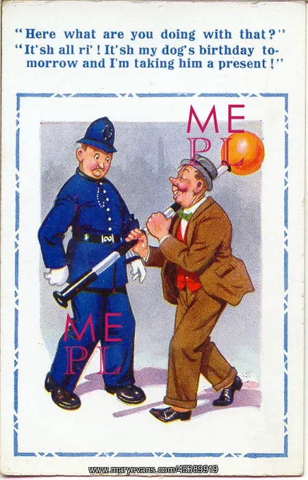 : Comic postcard, Drunken man and policeman : Comic postcard, Drunken man and policeman