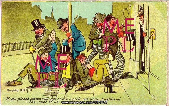 : Comic postcard, Drunken men going home : Comic postcard, Drunken men going home