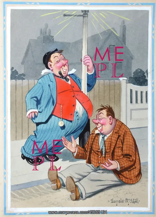: Comic postcard, Two drunken men in the street : Comic postcard, Two drunken men in the street