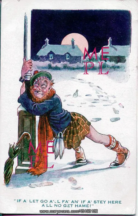 : Comic postcard, Drunken Scotsman trying to get home : Comic postcard, Drunken Scotsman trying to get home